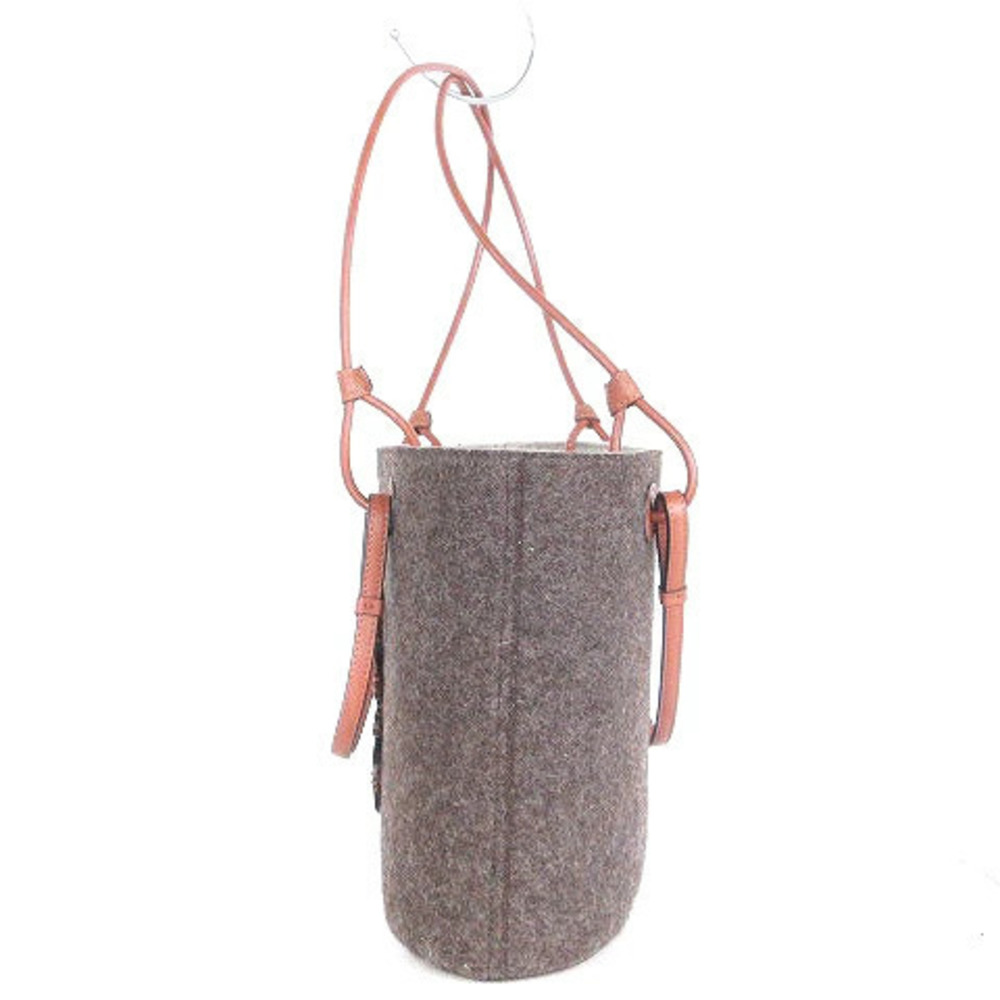 Loewe Anagram Brown Leather Basket Bag Felt Hobo Handbag Brown